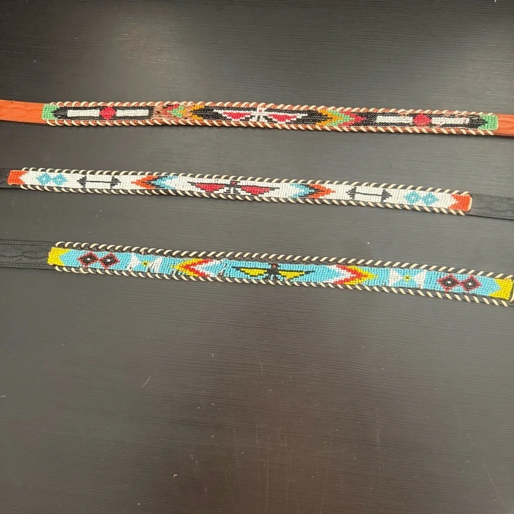 Set of 3 leather western beaded belt size S/M
